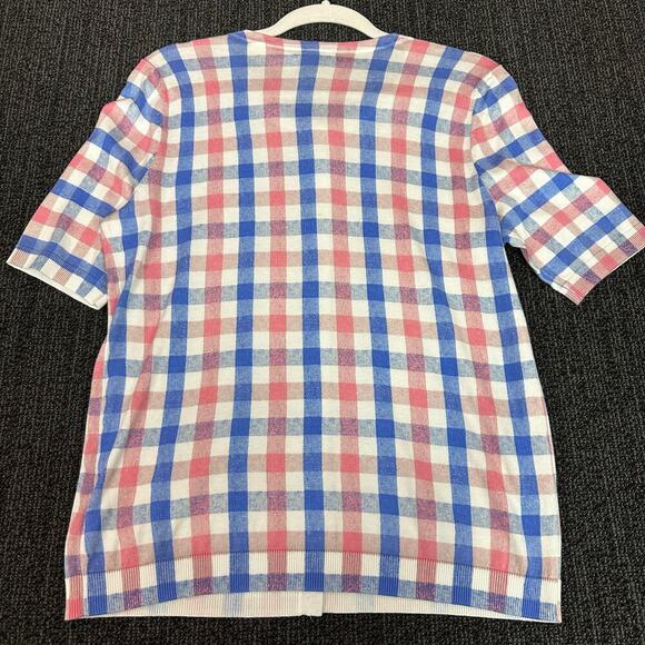 Talbots Womens M Plaid Cardigan Blue Pink Cotton Blend Preppy Academia NWT $79 - Picture 4 of 5